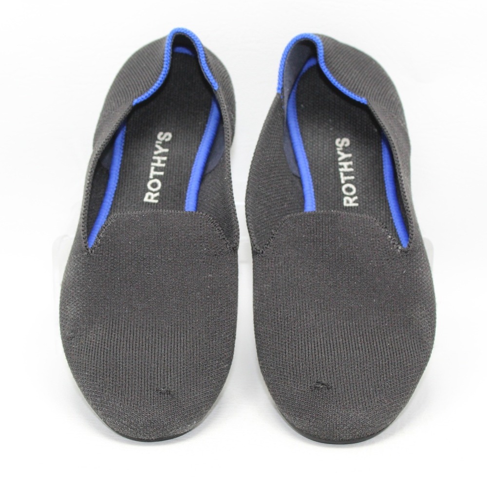 Rothys The Loafer Black Knit Slip On Shoes Womens 8.5‎ Snags DAMAGED